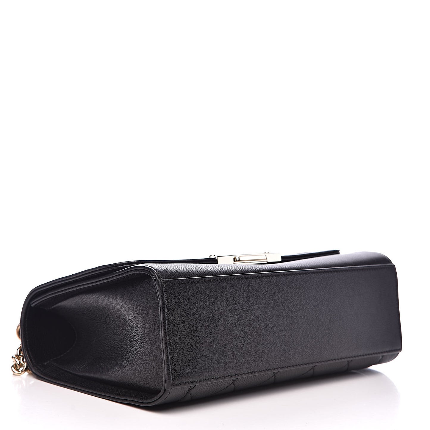Grained Calfskin Quilted Medium Label Click Flap Bag Black