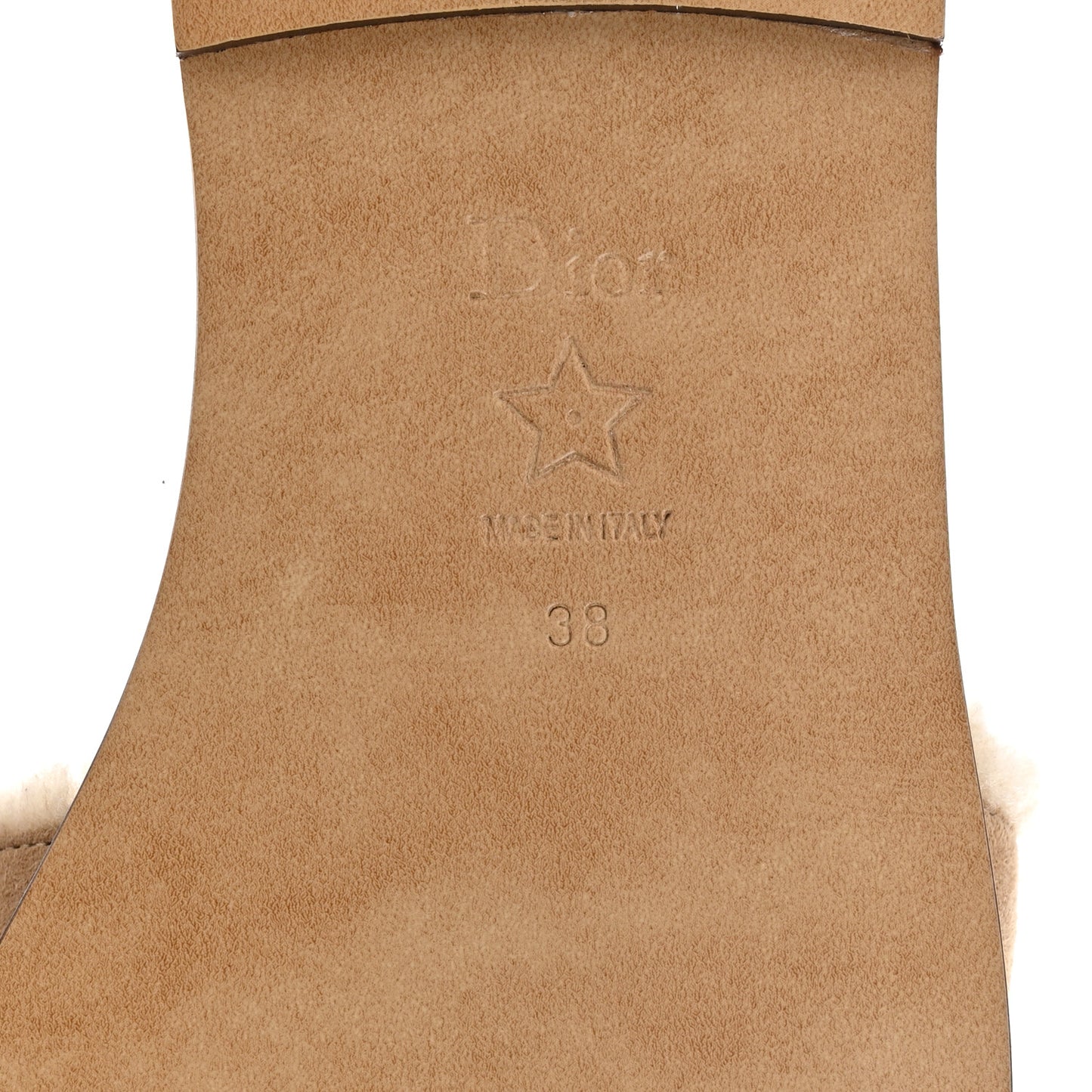 Suede Goatskin Shearling Embroidered Dway Slide Sandals 38 Cookie