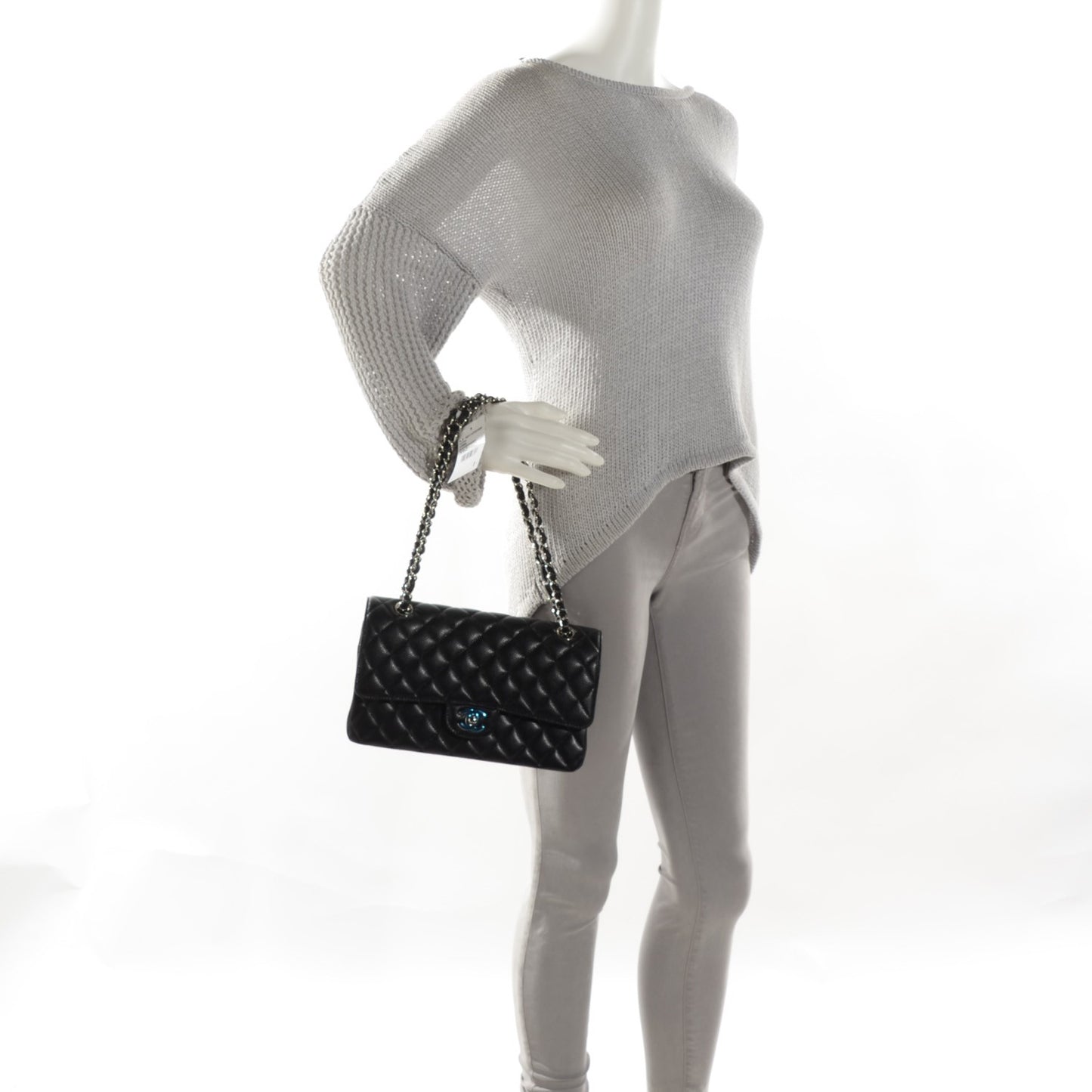 Caviar Quilted Medium Double Flap Black