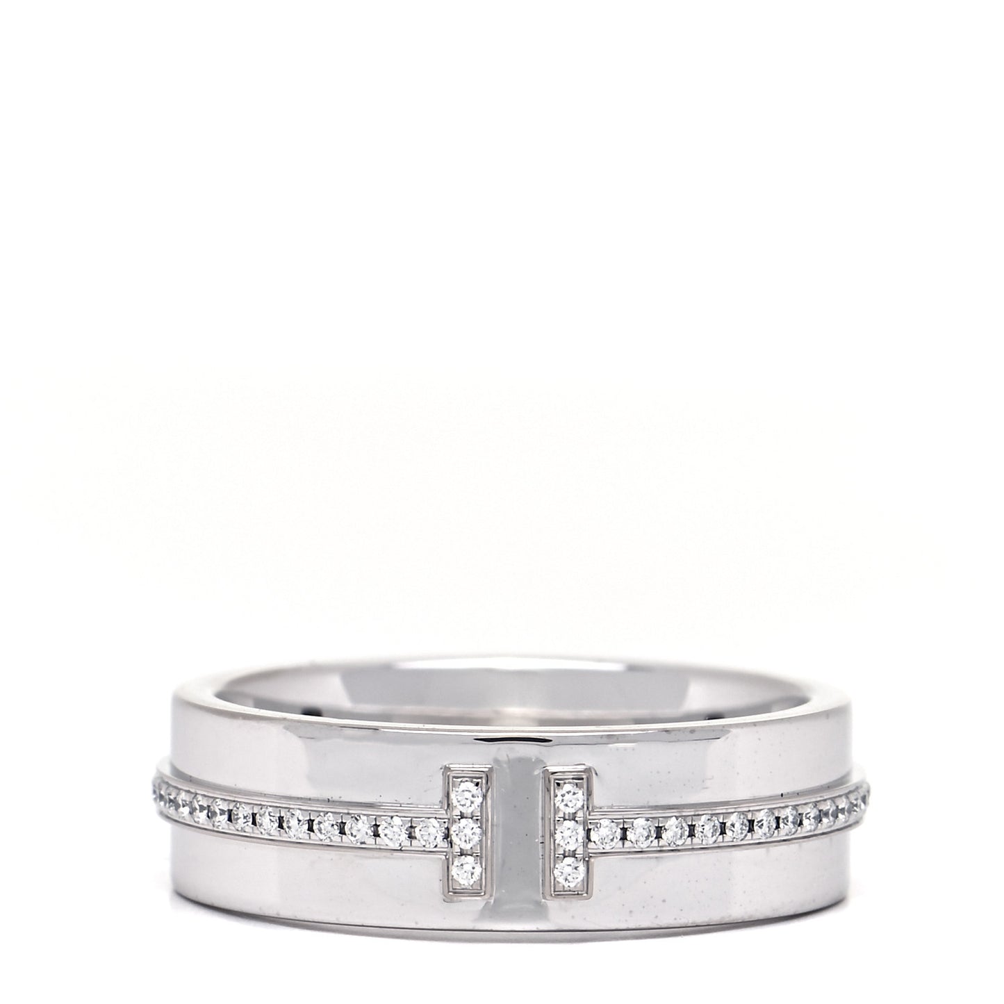 18K White Gold Diamond Wide T Two Ring 49 5