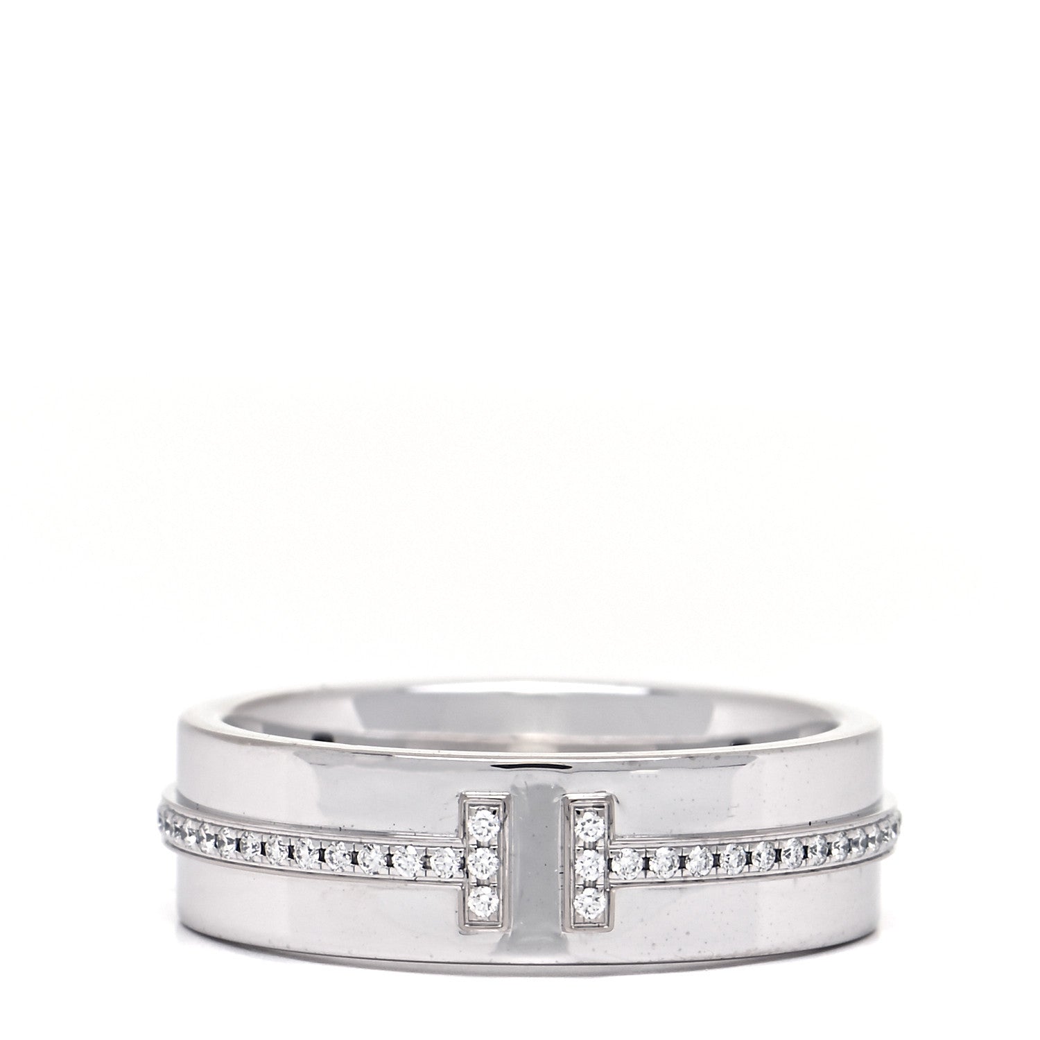 Tiffany 18K White Gold Diamond Wide T Two Ring 49 5 1 of 5