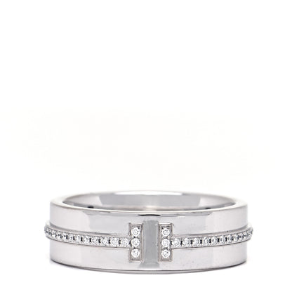 Tiffany 18K White Gold Diamond Wide T Two Ring 49 5 1 of 5