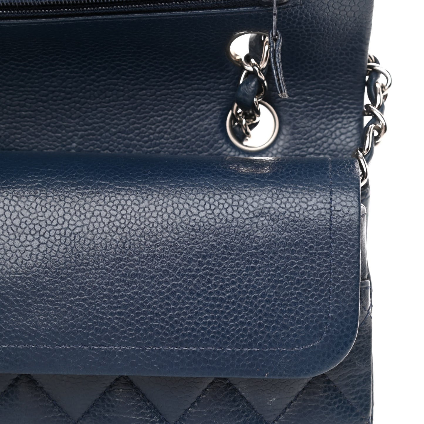 Caviar Quilted Medium Double Flap Navy