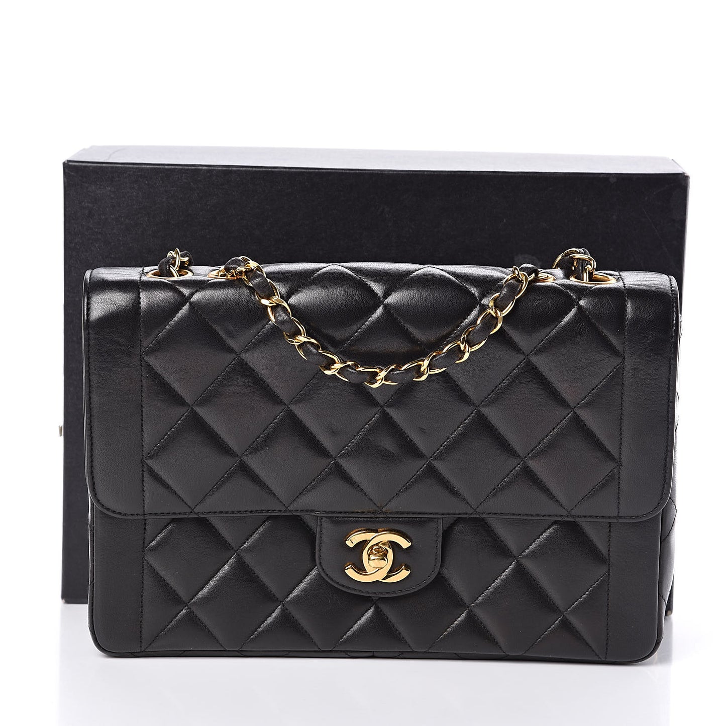 Lambskin Quilted Medium Single Flap Black