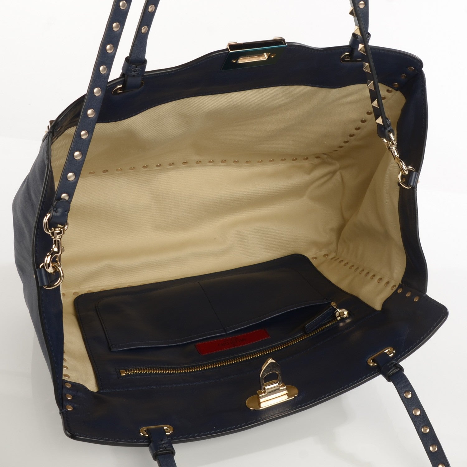 Valentino Garavani Vitello Medium Rockstud Tote Marine 5 of 9