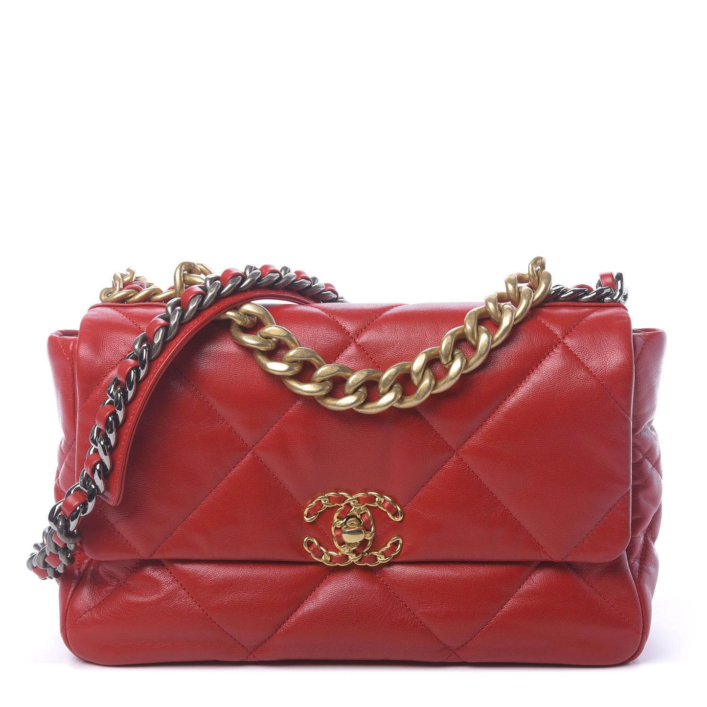 Goatskin Quilted Large Chanel 19 Flap Red