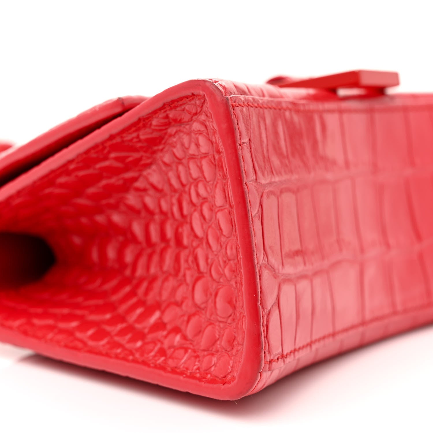 Balenciaga Shiny Calfskin Tonal B Crocodile Embossed Hourglass Top Handle Bag XS Bright Red 9 of 13
