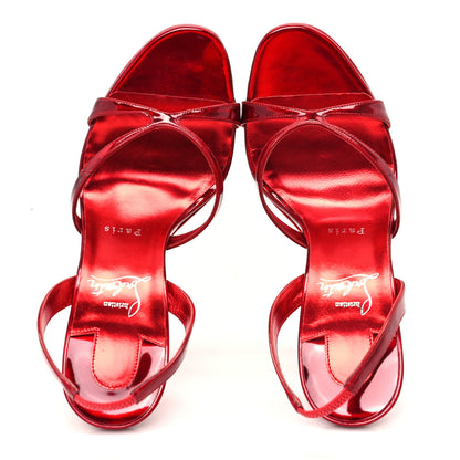 Christian Louboutin Metallic Patent Psychic Emilie 100 Slingback Sandals 39 Loubi 2 of 9