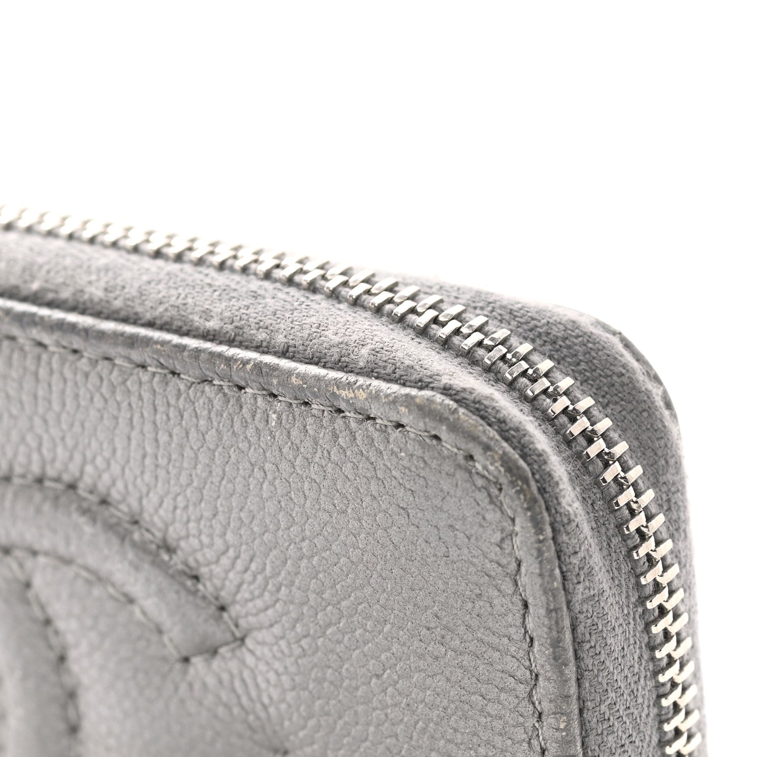 Chanel Metallic Caviar Quilted CC Zip Around Coin Purse Wallet Silver 8 of 8