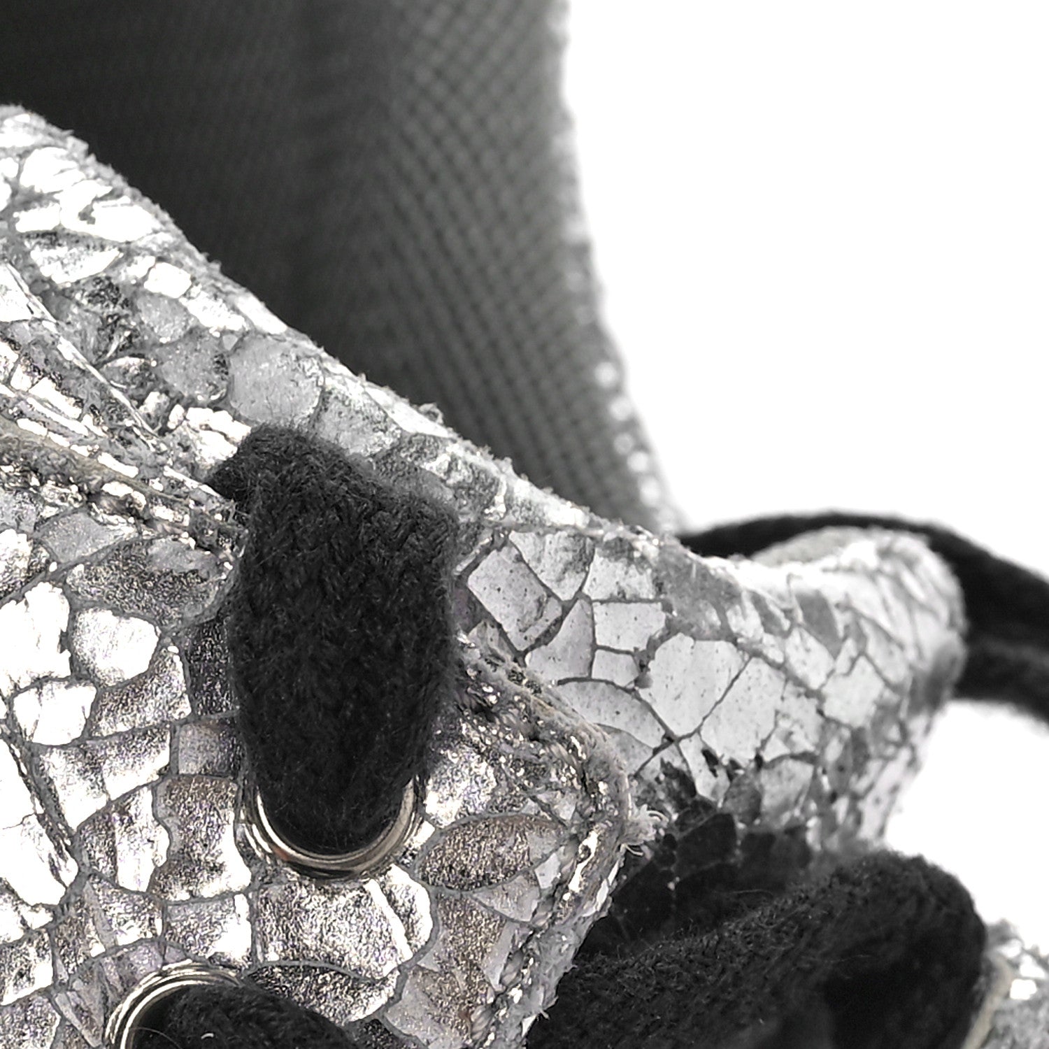 Chanel Metallic Crackled Calfskin CC Sneakers 37 Silver Black Navy 9 of 9
