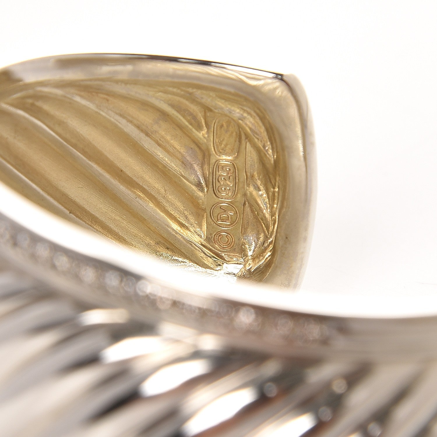 David Yurman Sterling Silver Diamond 41mm Sculpted Cable Cuff Bracelet 3 of 4