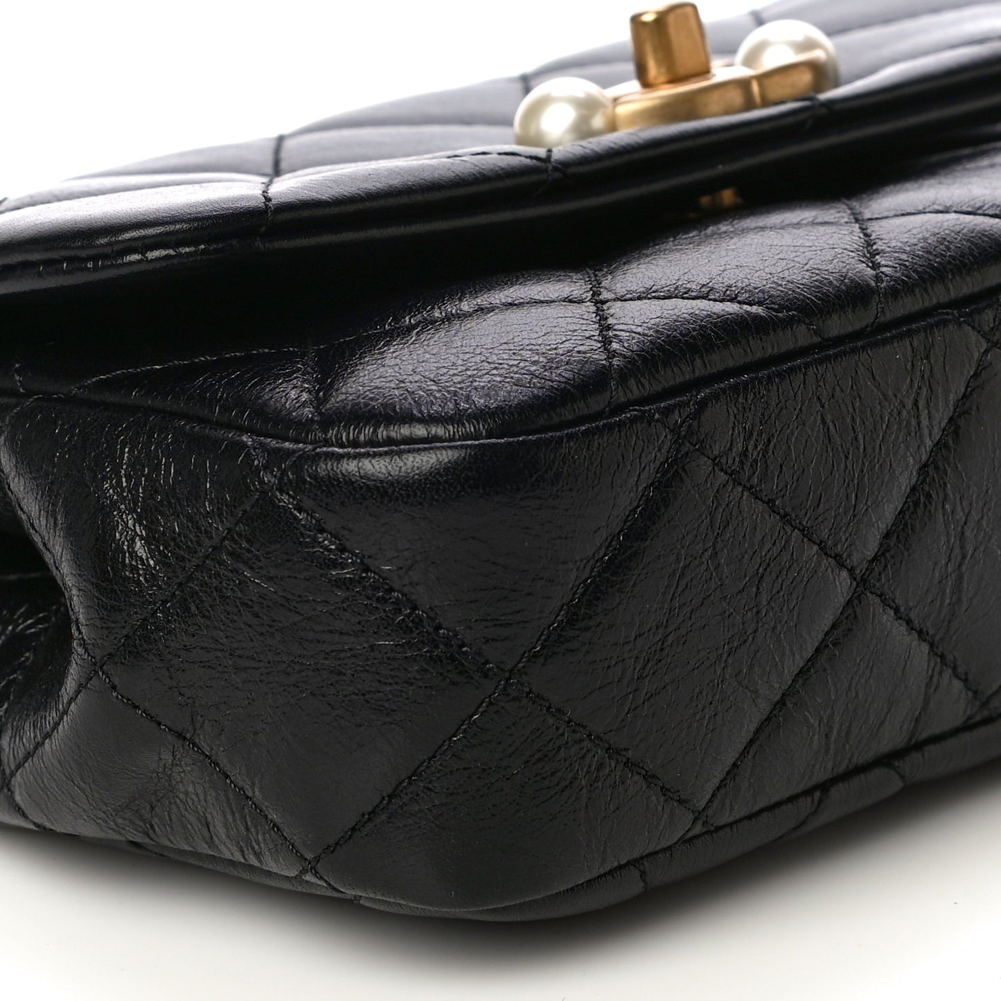 Calfskin Quilted Mini Pearl Flap Bag Black