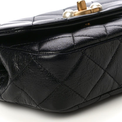 Chanel Calfskin Quilted Mini Pearl Flap Bag Black 9 of 15