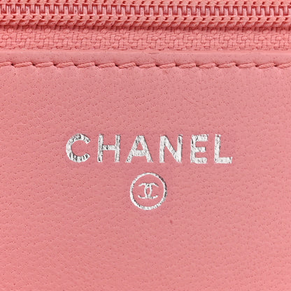 Chanel Lambskin Camellia Embossed Wallet on Chain WOC Pink 6 of 19