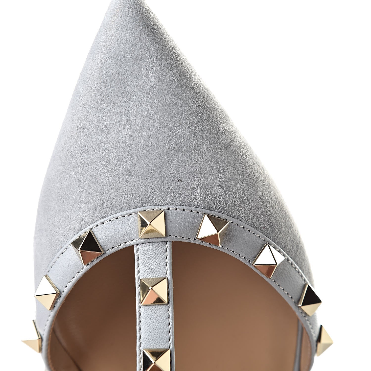 Valentino Garavani Suede Rockstud Flat Cage Mules 37.5 Pastel Grey 8 of 9