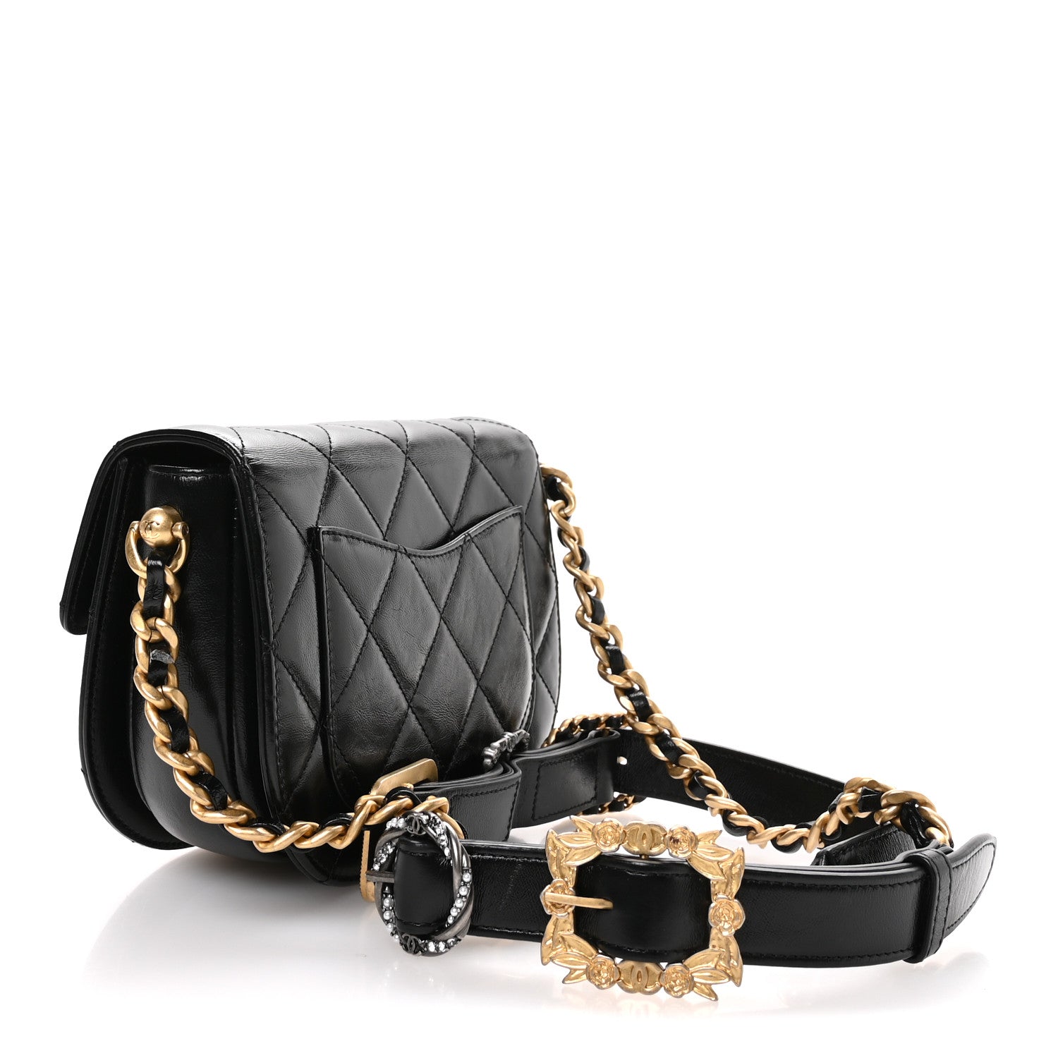 Chanel Shiny Calfskin Quilted Buckle Moon Messenger Black 3 of 10