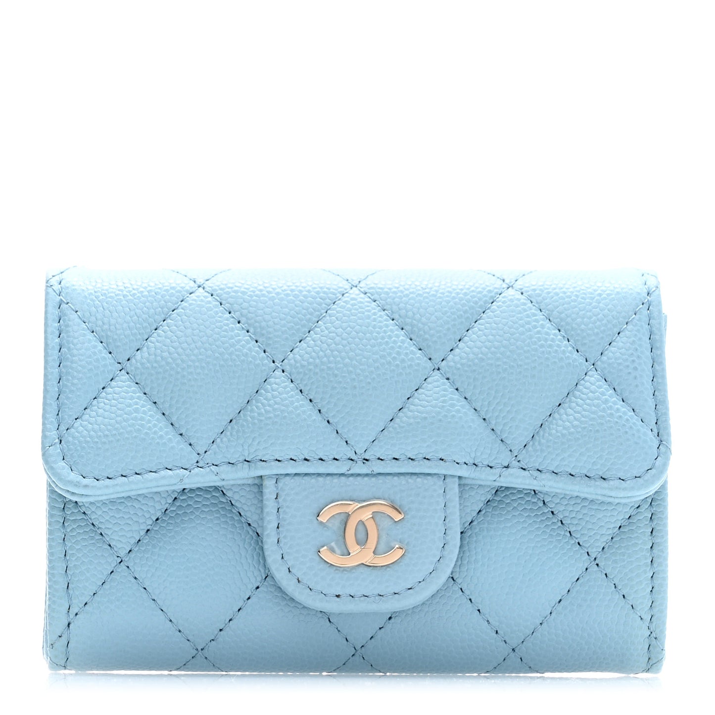 Caviar Quilted Flap Card Holder Wallet Light Blue
