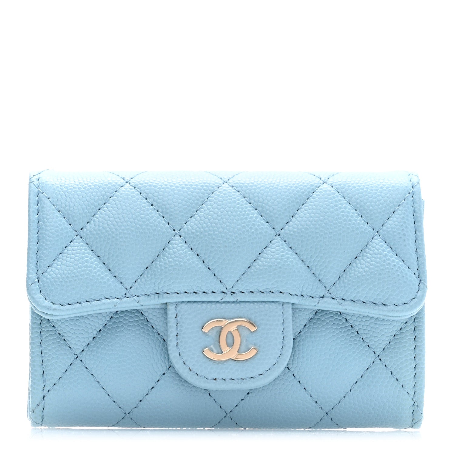 Chanel Caviar Quilted Flap Card Holder Wallet Light Blue 1 of 9