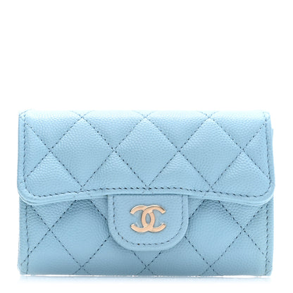 Chanel Caviar Quilted Flap Card Holder Wallet Light Blue 1 of 9