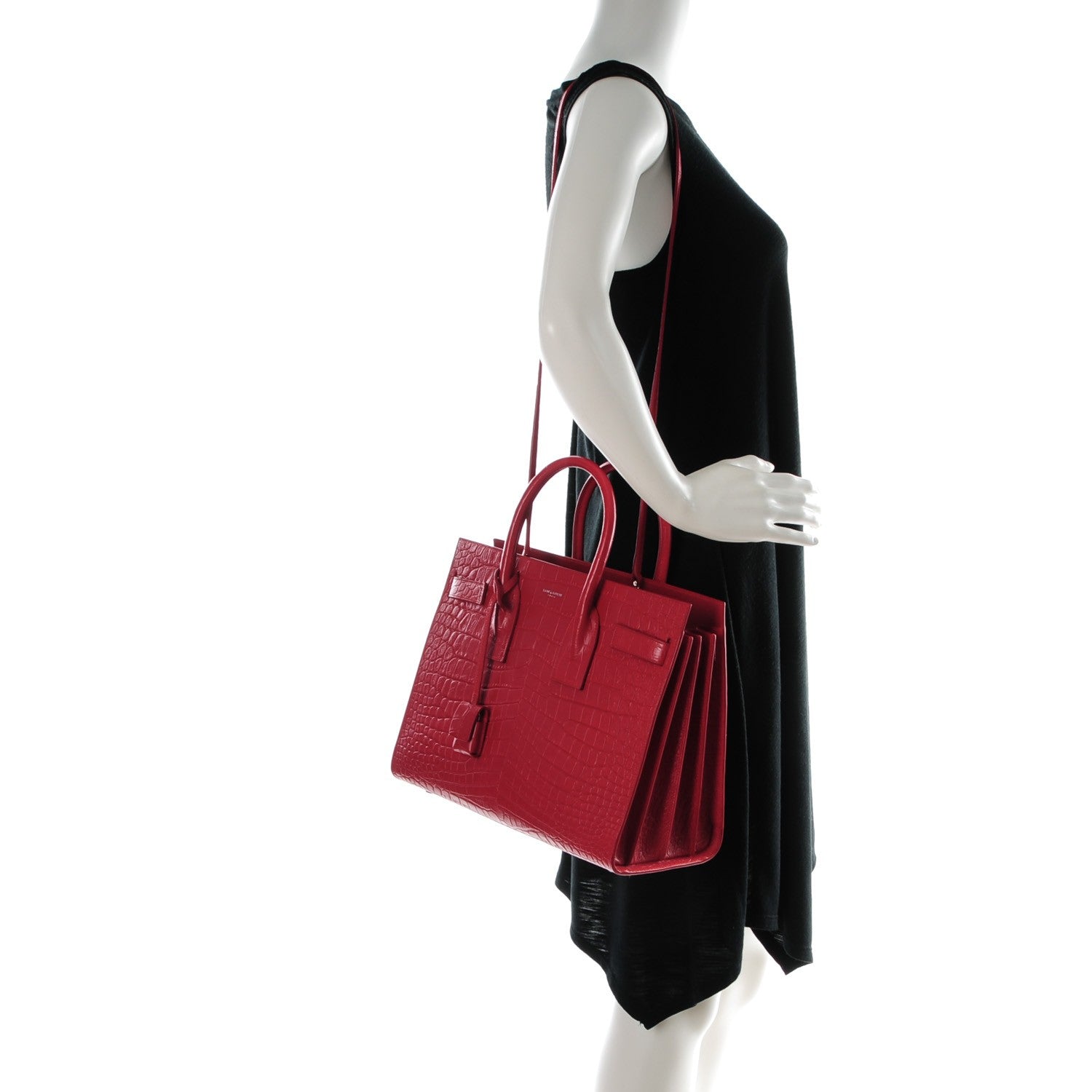 Saint Laurent Calfskin Crocodile Embossed Small Sac De Jour Rouge 2 of 11