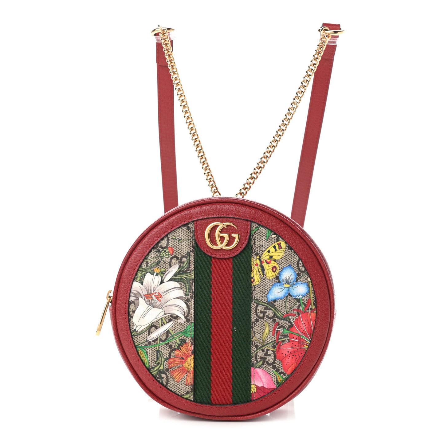GG Supreme Monogram Web Flora Mini Ophidia Round Backpack Red