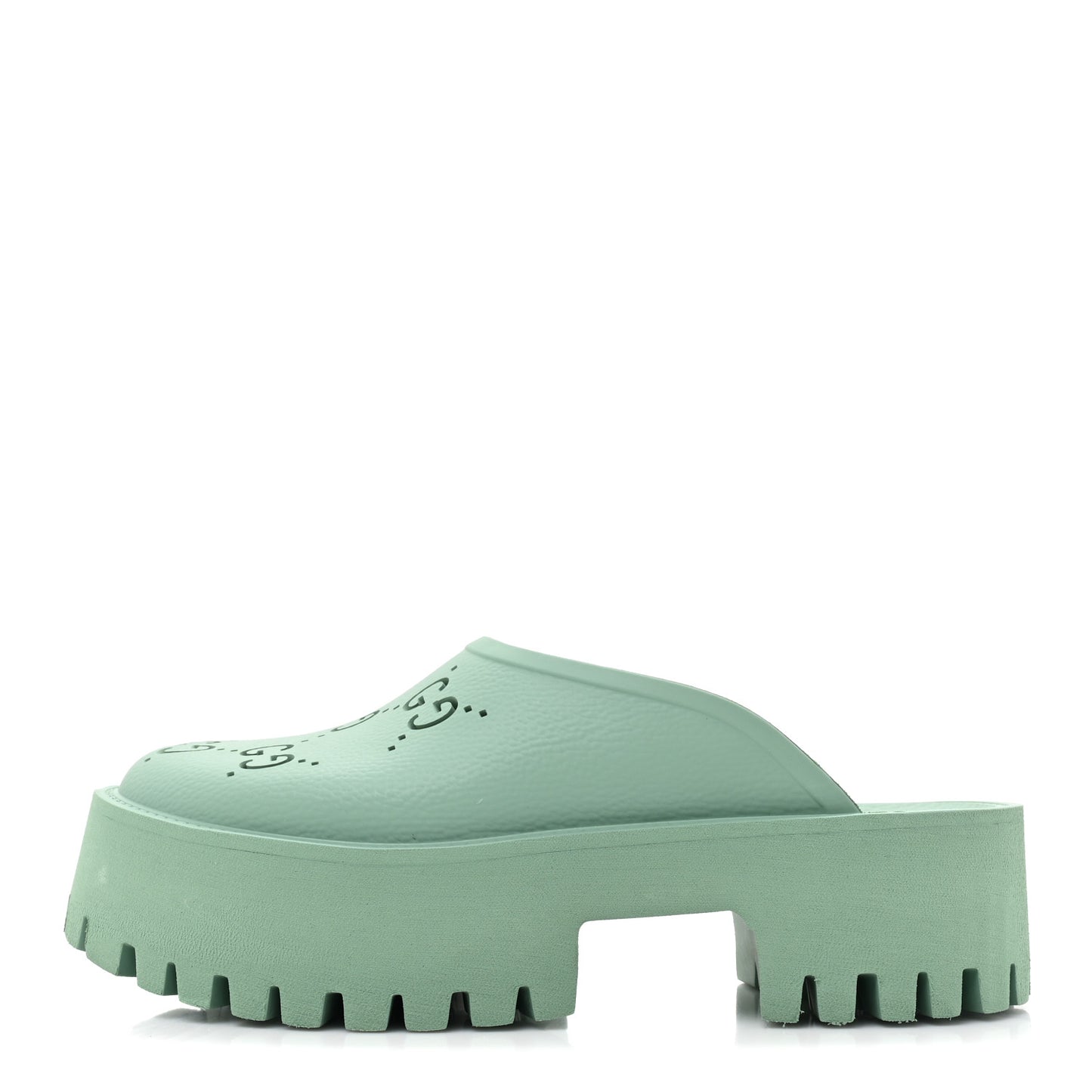 Rubber GG Monogram Perforated Elea Platform 55mm Lug Sole Sandals 39 Pacific Green