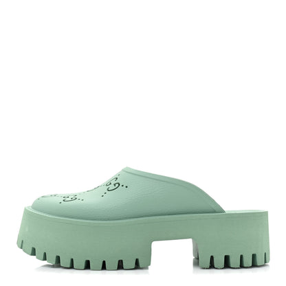Gucci Rubber GG Monogram Perforated Elea Platform 55mm Lug Sole Sandals 39 Pacific Green 1 of 9