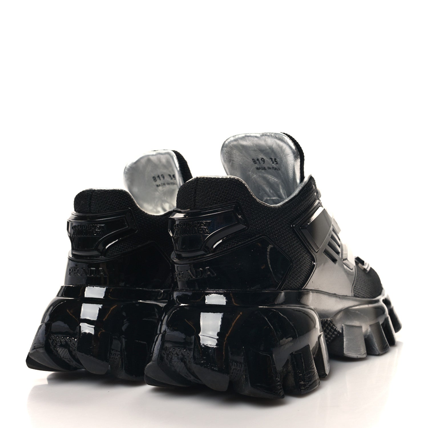 Prada Rubber Technical Knit Fabric Cloudbust Thunder Sneakers 35 Argento Black 4 of 9