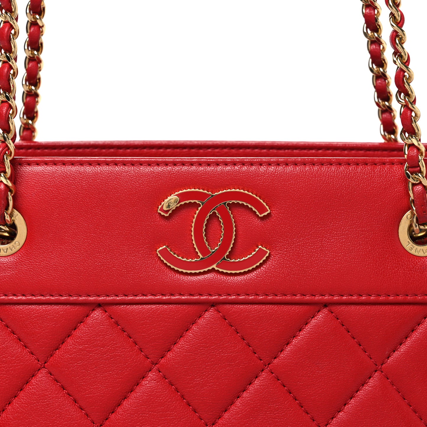 Sheepskin Quilted Small Mademoiselle Vintage Shopping Tote Red