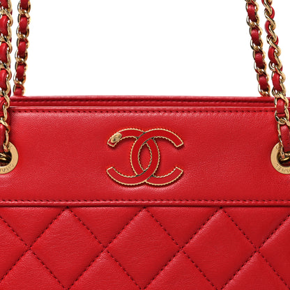 Chanel Sheepskin Quilted Small Mademoiselle Vintage Shopping Tote Red 8 of 10
