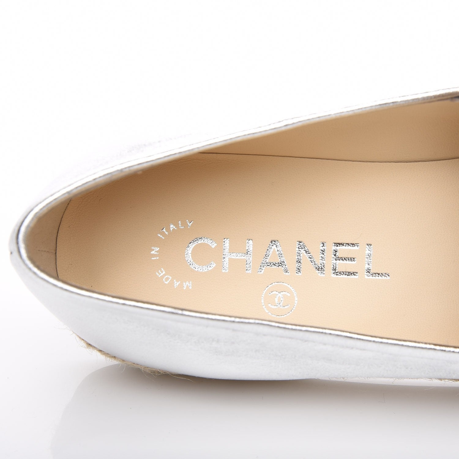Chanel Crumpled Lambskin CC Mocassin Loafer Espadrilles 38.5 Silver 7 of 7