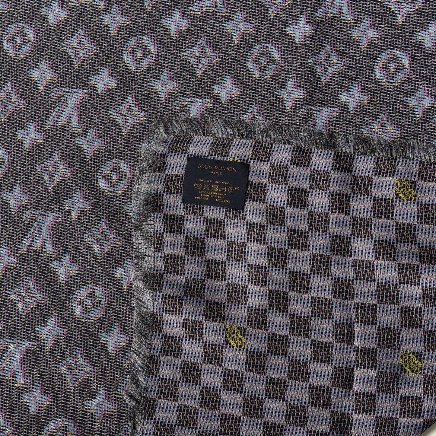 Wool Silk Monogram LV Pop Shawl Blue
