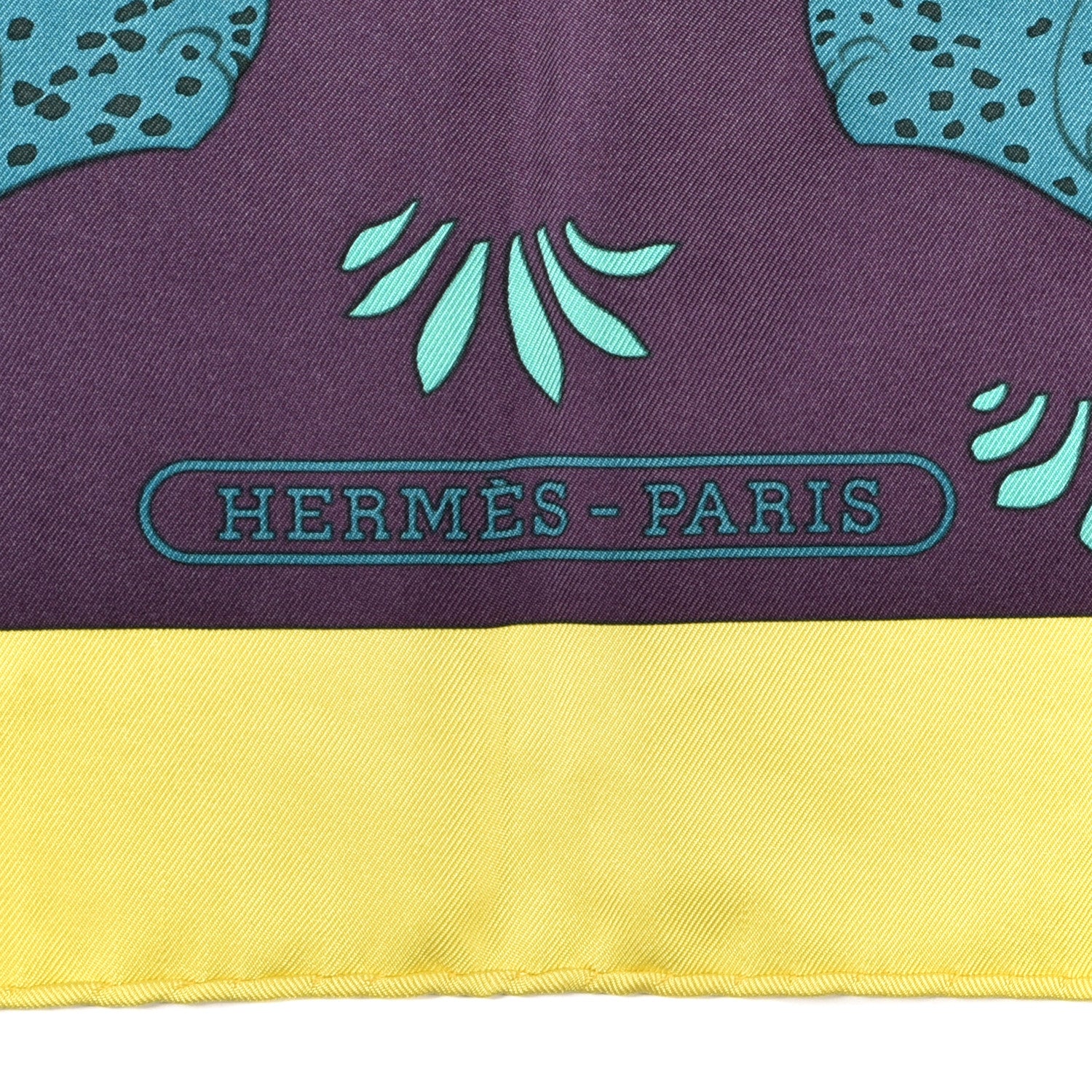 Hermes Silk Les Leopards Scarf 90 Jaune Vif Marine Canard 3 of 5