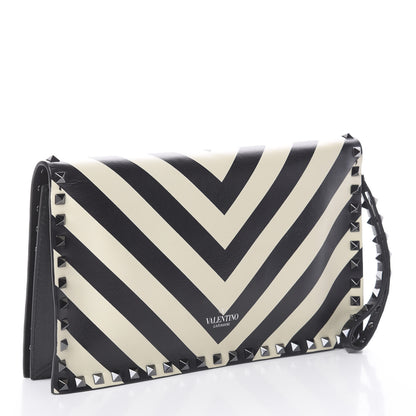 Valentino Garavani Nappa Chevron Striped Rockstud Wristlet Clutch Light Ivory Black 2 of 8