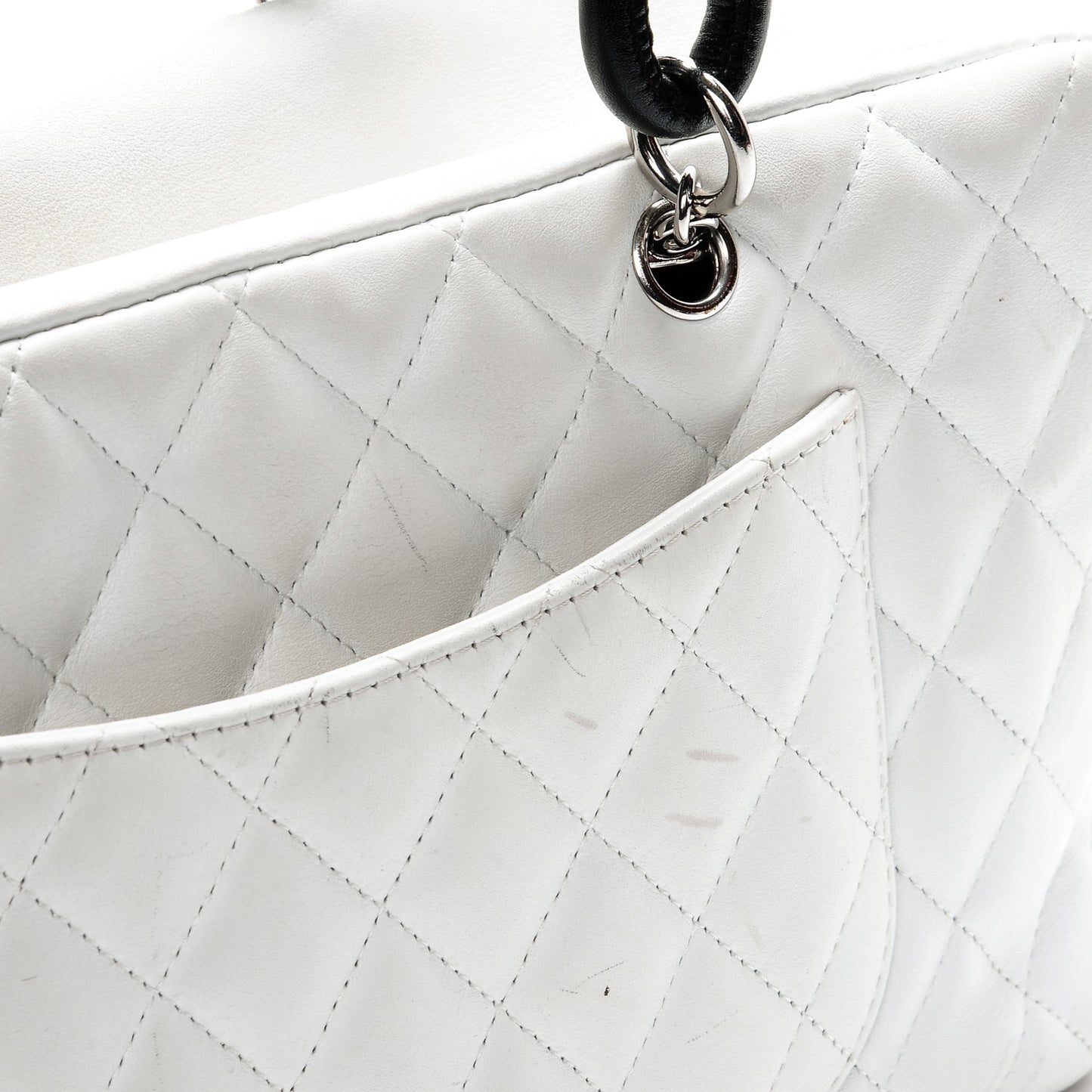 Calfskin Quilted Large Cambon Bowler White Black