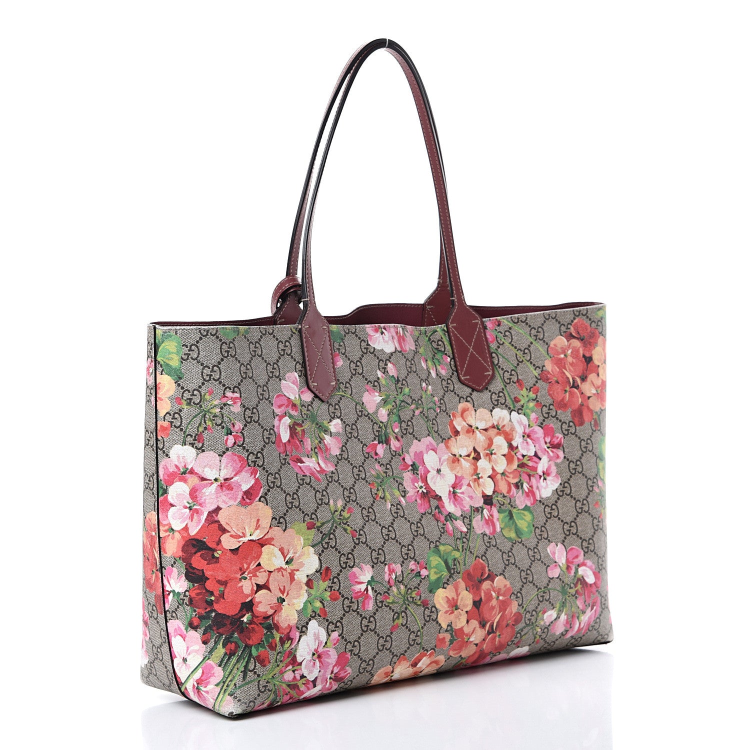 Gucci GG Supreme Monogram Blooms Medium Reversible Tote Beige Multicolor Dry Rose 3 of 22