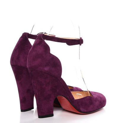 Christian Louboutin Veau Velours Aketi 100 Ankle Strap Wedge 36.5 Merlot 4 of 8