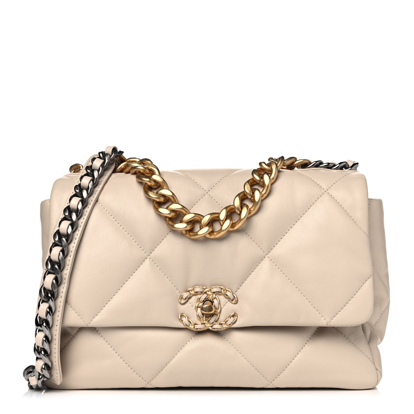 Goatskin Quilted Large Chanel 19 Flap Beige