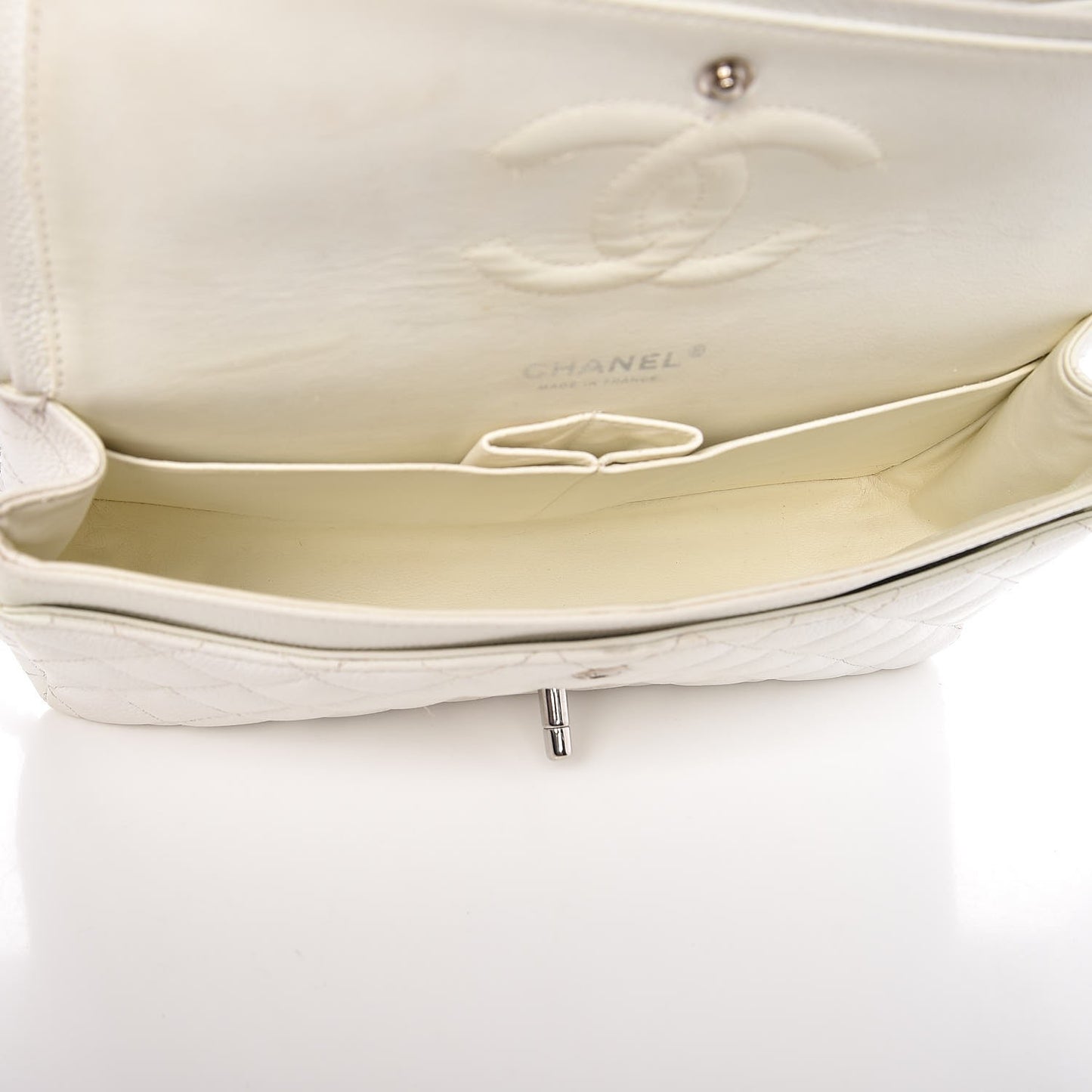 Caviar Quilted Medium Double Flap White