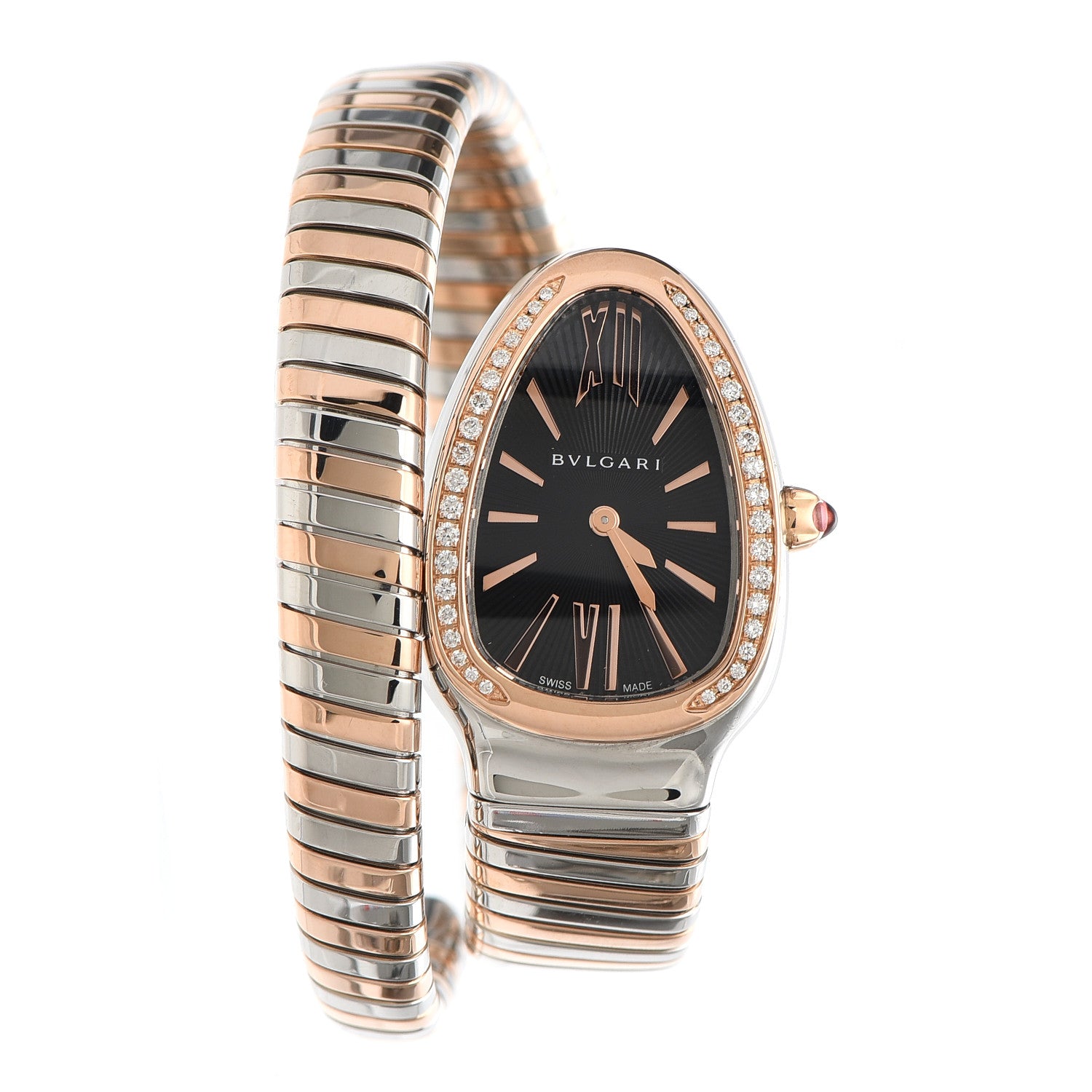 Bulgari Stainless Steel 18K Rose Gold Diamond Bezel 35mm Serpenti Tubogas Quartz Watch Black 1 of 15