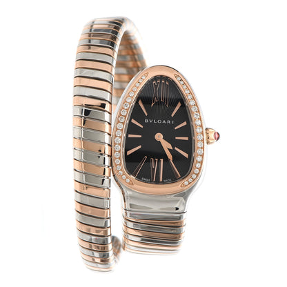 Bulgari Stainless Steel 18K Rose Gold Diamond Bezel 35mm Serpenti Tubogas Quartz Watch Black 1 of 15