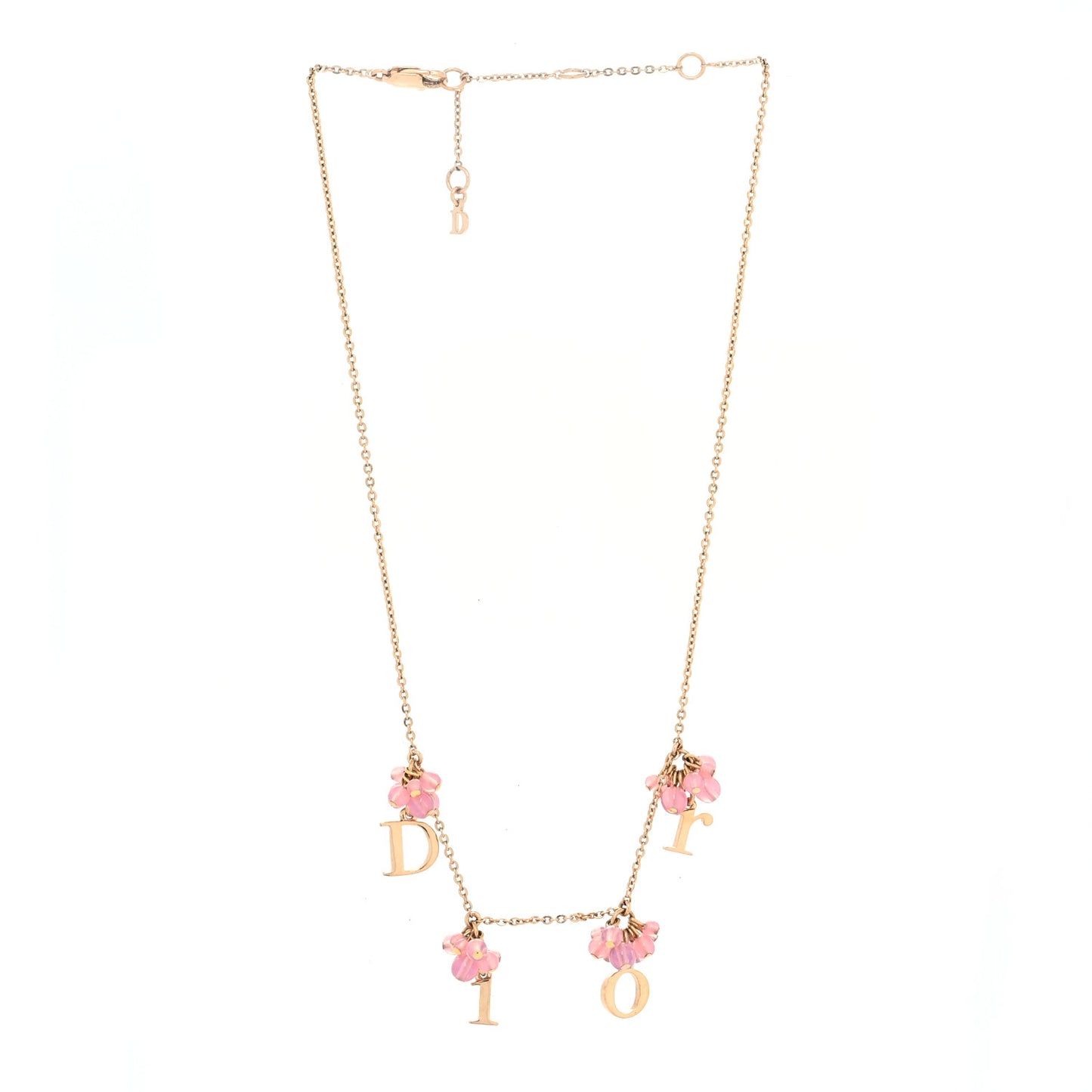 Beaded Logo Charm Necklace Gold Pink