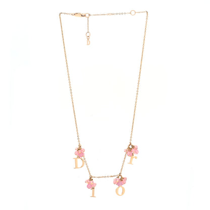 Christian Dior Beaded Logo Charm Necklace Gold Pink 2 of 3