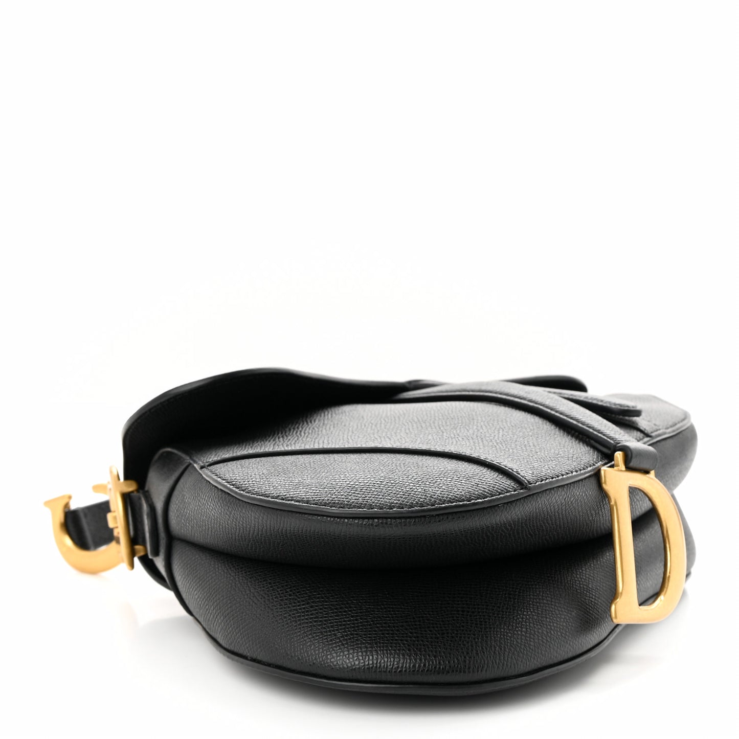 Grained Calfskin Saddle Bag With Strap Black