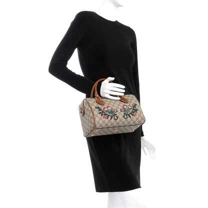 Gucci GG Supreme Monogram Floral Embroidered Small Boston Brown 3 of 12