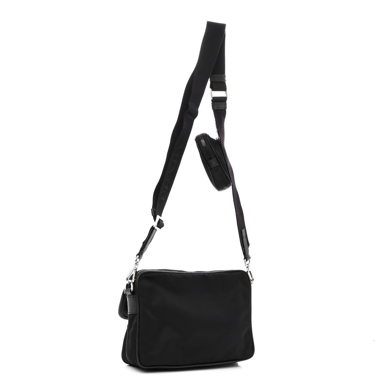 Prada Re-Nylon Saffiano Pocket Single Snap Buckle Shoulder Bag Black 3 of 12