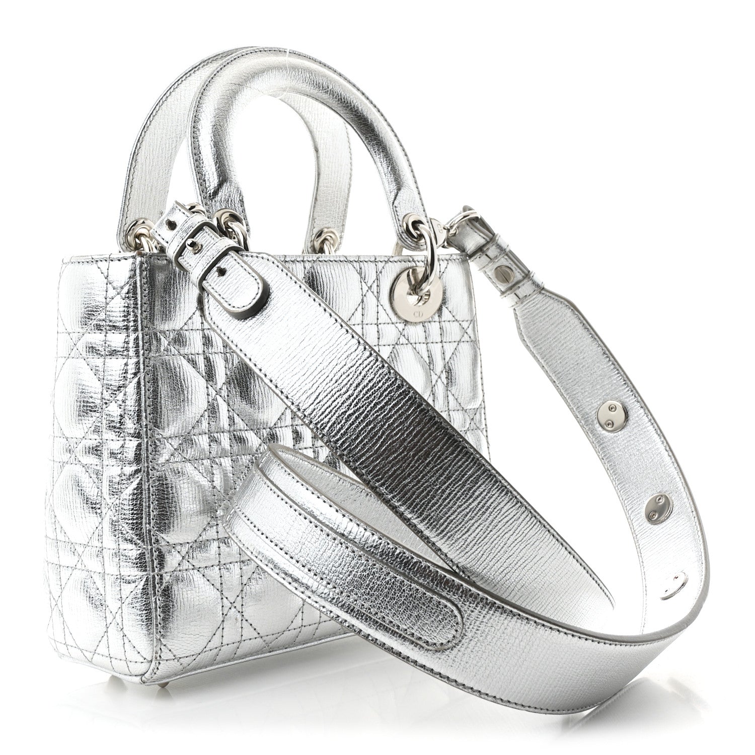 Christian Dior Metallic Grained Calfskin Cannage Small Lucky Badges My Lady Dior Silver 3 of 10