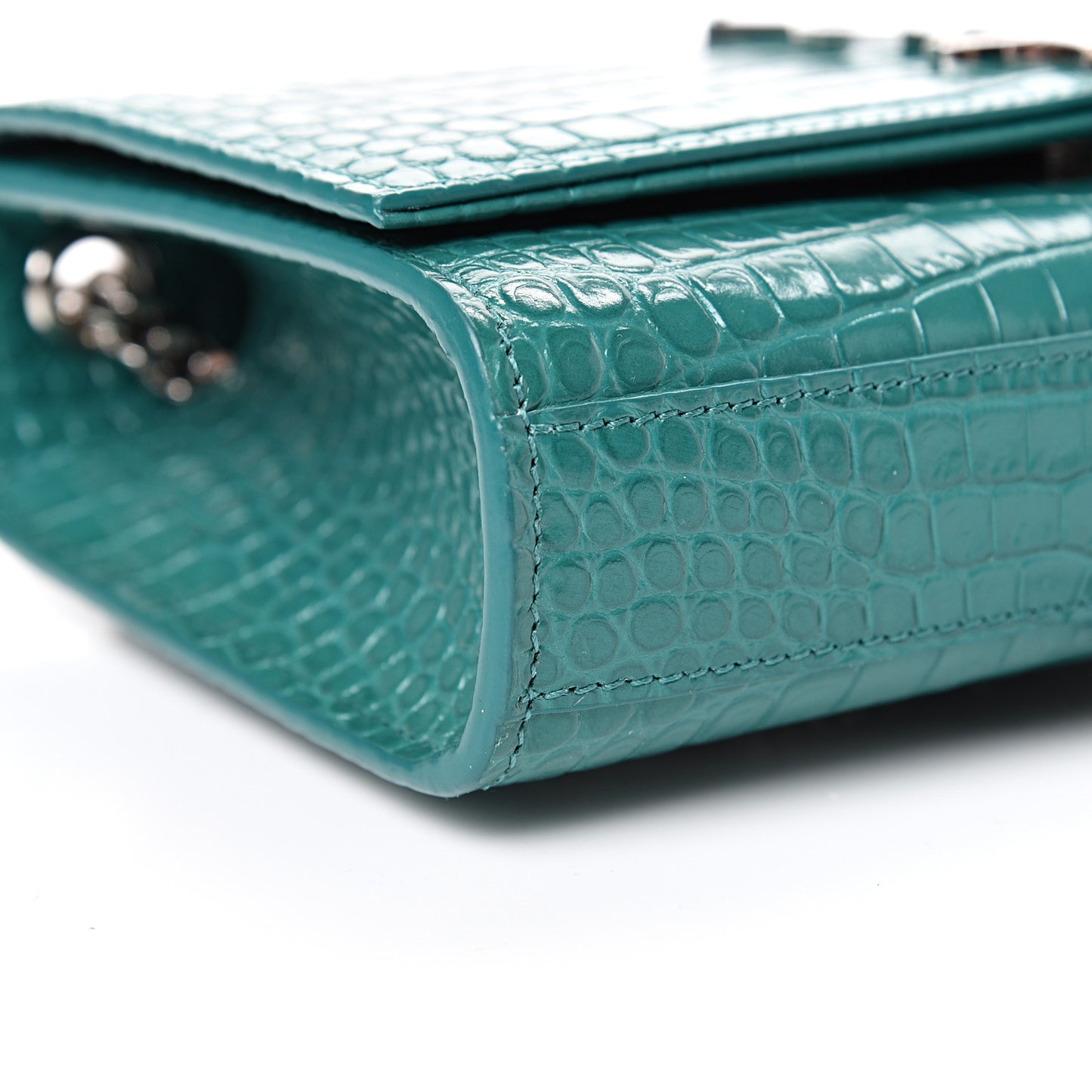 Calfskin Crocodile Embossed Monogram Small Kate Tassel Satchel Green