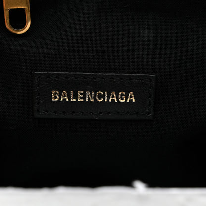 Balenciaga Shiny Supple Calfskin Logo Crocodile Embossed Cloud Coin Purse With Strap Black White 6 of 10