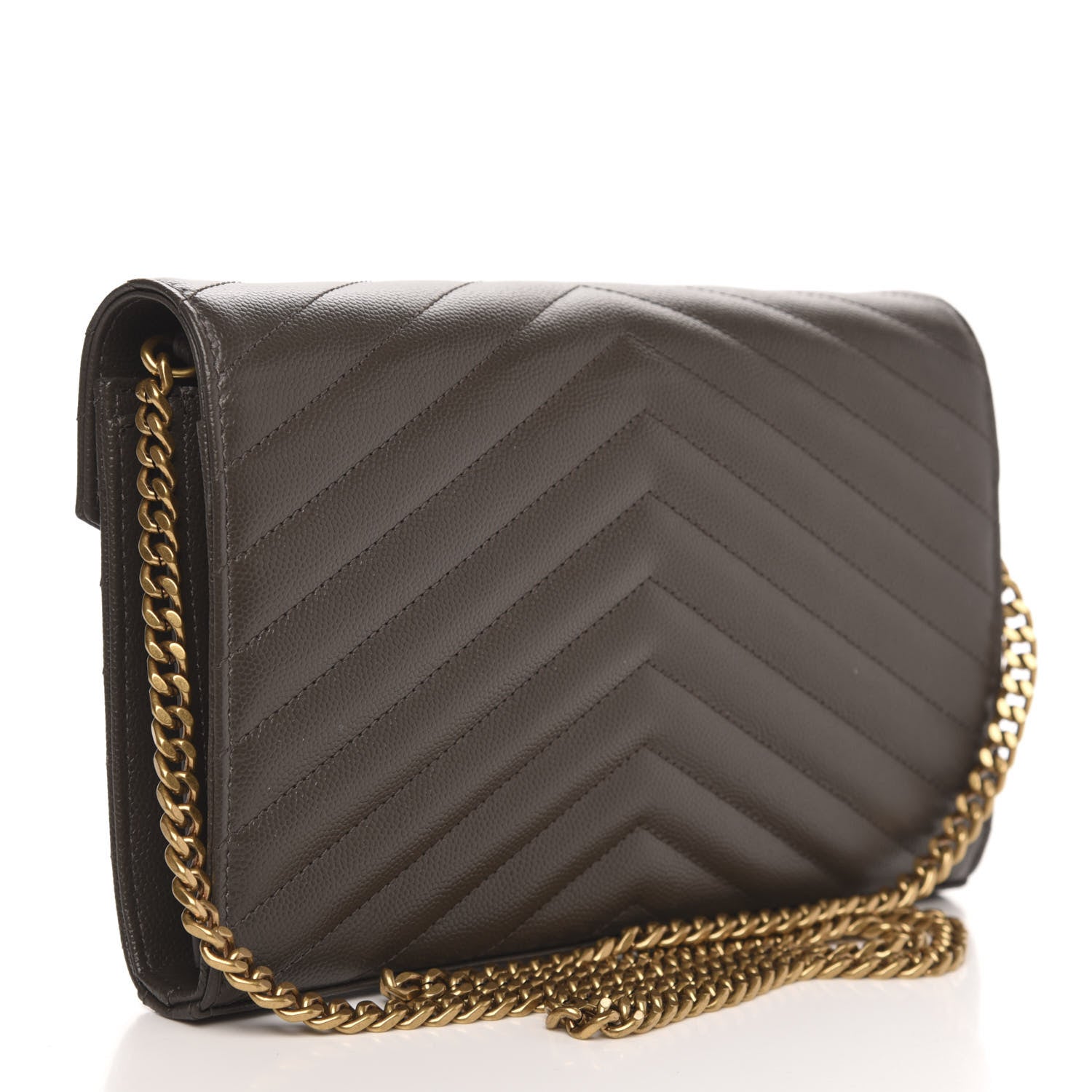 Saint Laurent Grain De Poudre Matelasse Chevron Monogram Chain Wallet Pebble 3 of 10